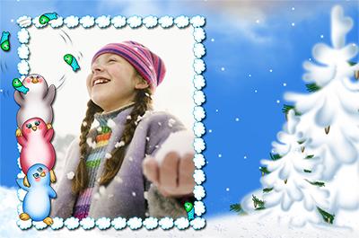 Зимняя радость, оформить зимнее фото в рамку с заснеженной ёлкой онлайн