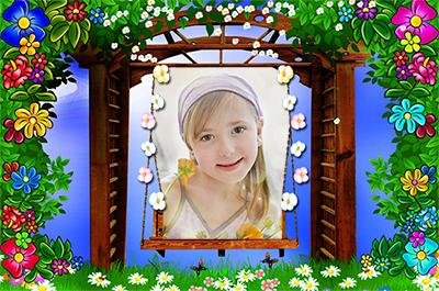 Рамка для фото цветочный рай, сделать с фотографией девочки онлайн