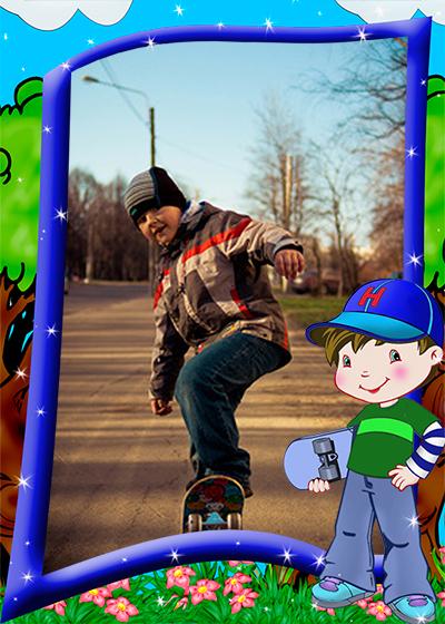Рамка для мальчика Весёлое катание на скейте, сделать онлайн