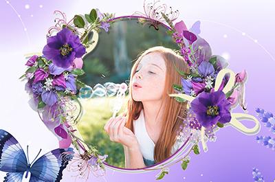 Летняя рамка для фото Сиреневые цветы, вставить фото в красивую рамку онлайн