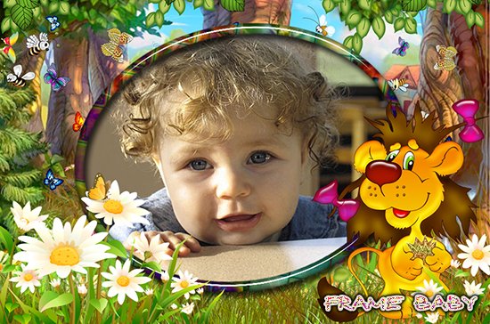Детская рамка Львенок на природе, онлайн детское фото вставить в рамку