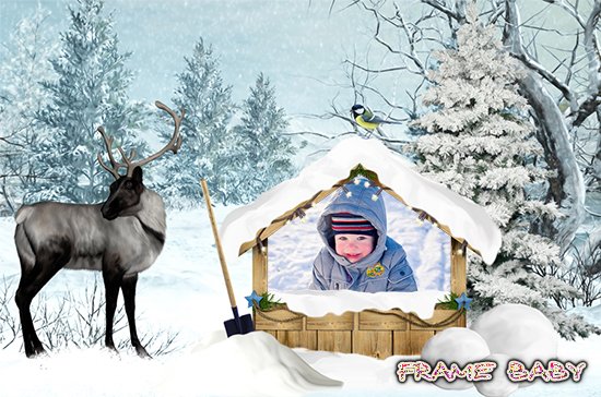 Зимняя рамочка с оленем Зимушка-зима, вставить фотку  online