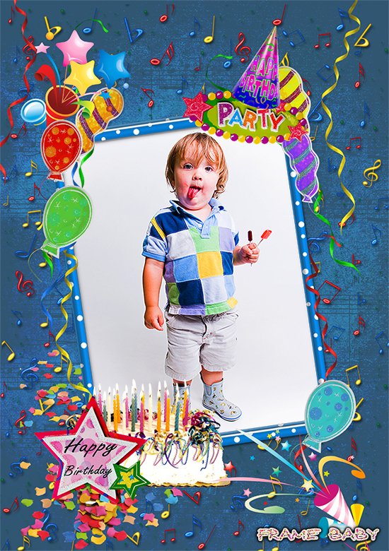 Рамка для фото Счастливого дня рождения, онлайн редактор фото