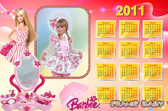 Календарь для девочек с куклой барби, фотошоп онлайн