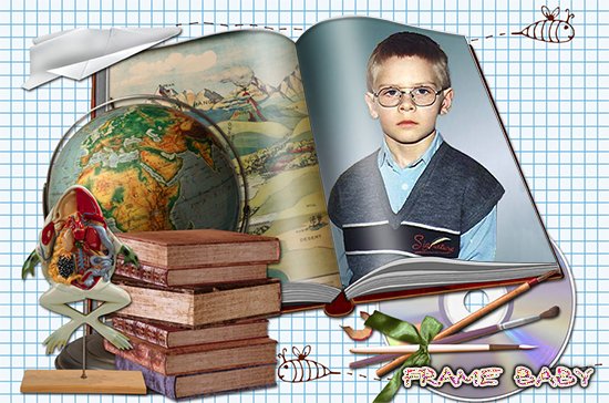 Рамка для фото Знаменитый ученик, оказаться в книге знаний с помощью онлайн фотошопа