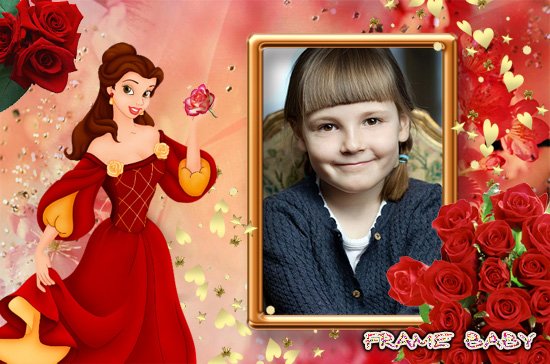 Рамочка для девочки Розы и принцесса в красном платье, вставить фото ребенка онлайн
