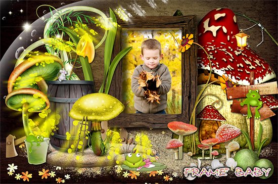 Осенняя фоторамка Собираем грибы, фотошоп онлайн
