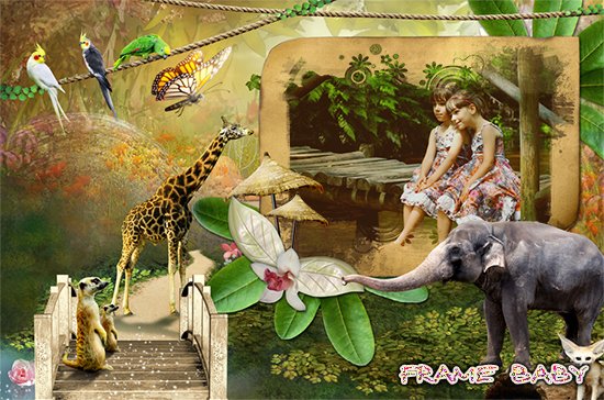 Рамка для фото Путешествие в мир джунглей, детские рамки для фото онлайн