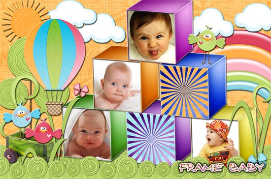 Детский фотоэффект для 4 фото Мои фото в кубиках, вставить фотки младенца онлайн