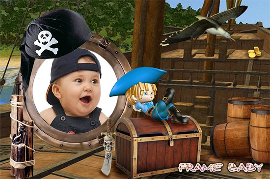 Рамочка для мальчика Пират мечтатель, сделать он-лайн фоторамку с пиратом
