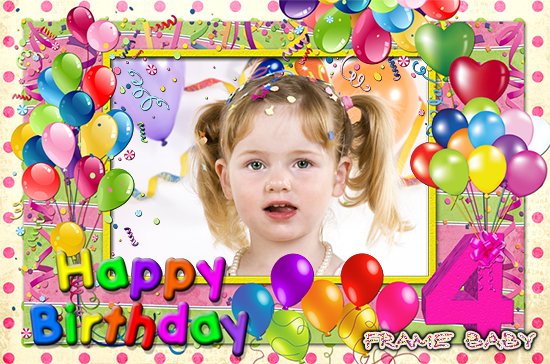 Рамка С Днем рождения на 4 года, фотошоп онлайн детские рамки