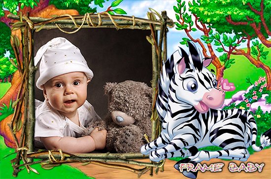 Рамка с зеброй, онлайн фотошоп рамки детские со зверями