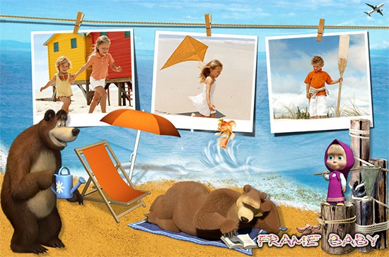 Маша и медведи на море, фотошоп онлайн вставить фото в рамку с мультяшками