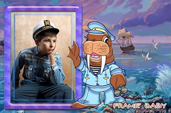 Вставить фото юного моряка в рамку в онлайне, Морж моряк