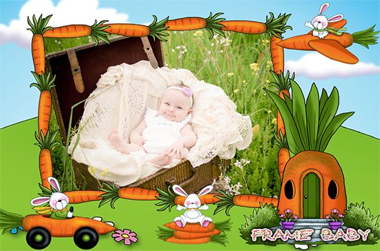 Зайцы в мире морковок, сделать рамку с фото онлайн фотошоп