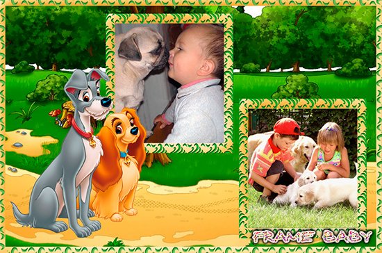Рамка на 2 фото с двумя милыми собачками, онлайн рамки с животными