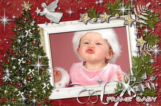 Рождественская ёлка и ангел, онлайн оформить открытку с фото