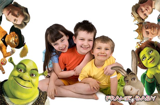 Детская рамочка с героями любимого мультфильма про Шрека, онлайн фоторедактор