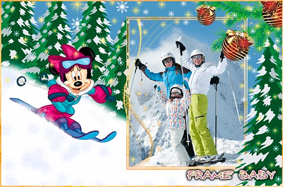 Весёлое катание на лыжах с горы с Минни Маус, рамка детская зимняя сделать онлайн
