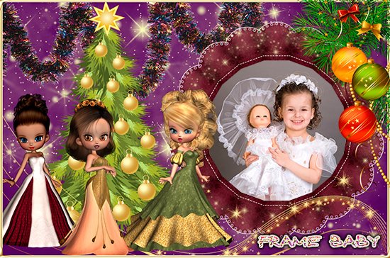 Хоровод принцесс вокруг новогодней ёлки, где онлайн вставить фото в рамку