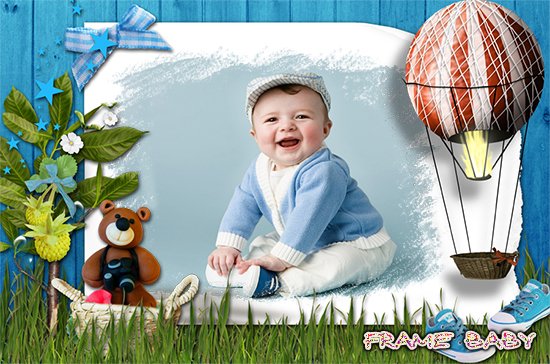 Детская рамочка с мишкой и воздушным шаром, фото малыша в рамку вставить онлайн
