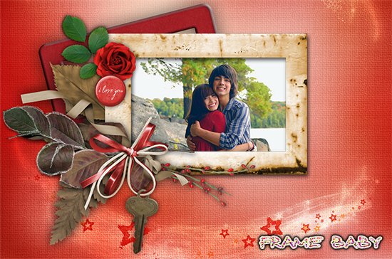 Романтическая открытка с розой, вставить фото родителей онлайн
