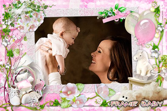 Нежная рамочка в розовых тонах для девочки, онлайн вставить фото малышки с мамой
