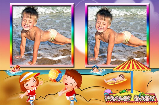 Весёлые игры на пляже, вставить фото малышей, играющих на пляже в рамку онлайн