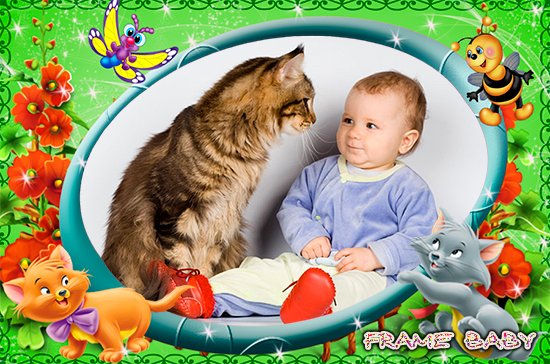 Два весёлых котёнка, фоторамки с кошками для детей онлайн